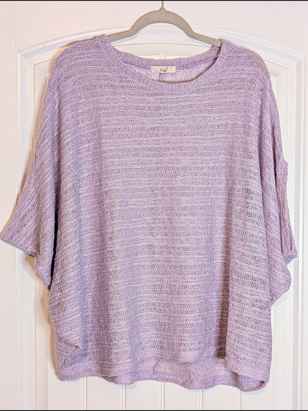 Easel Lavender Purple Oversized Batwing Sleeve Semi Sheer Sweater Top